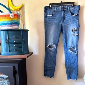 American Eagle Outfitters Blue Distressed Ankle Jeans